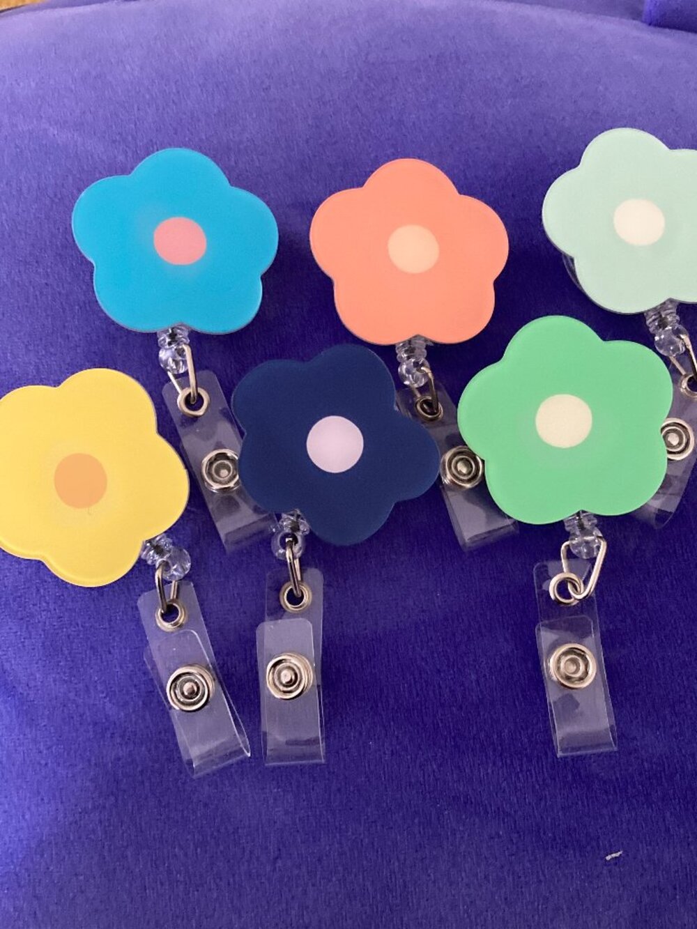 Set of 6 Flower Retractable ID Badge Reels